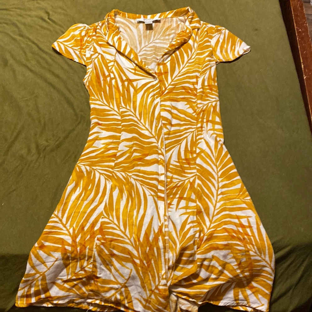 Mustard Yellow leaf pattern Forever 21 dress